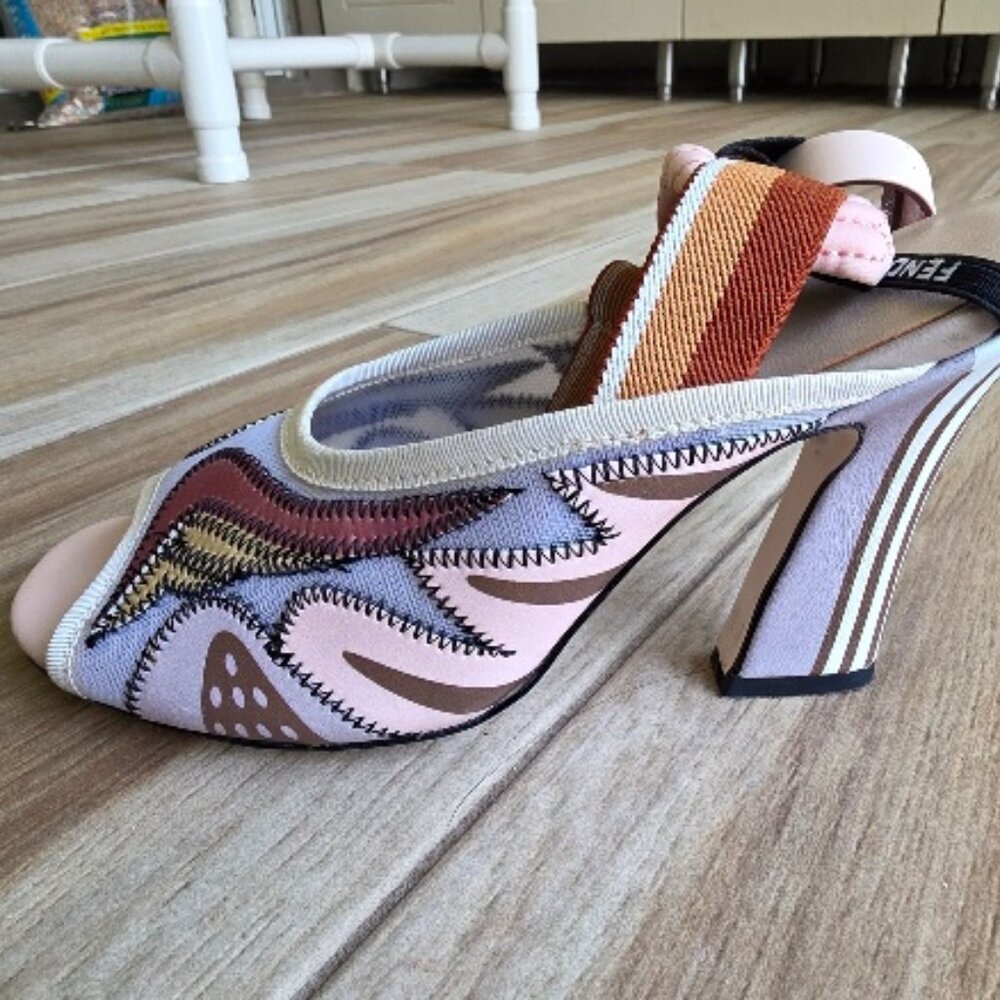 Fendi Pink Multicolor Neoprene Slingback Heels